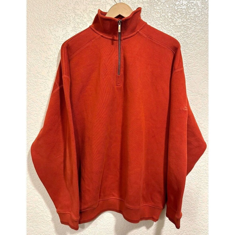 Tommy Bahama Burnt Orange Half Zip Pullover Knit Sweater